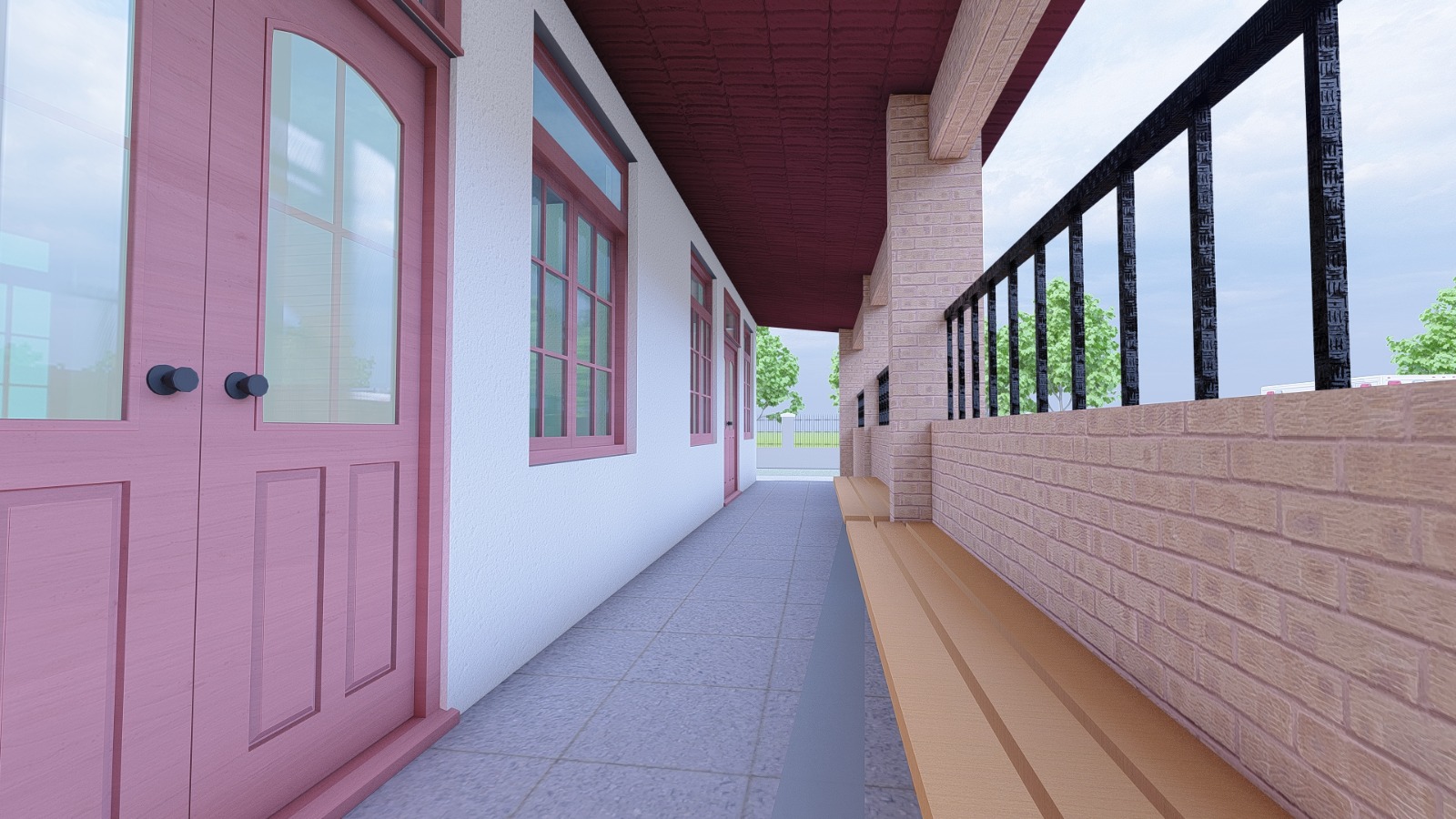 Covered accessible walkway in the medical center rendering